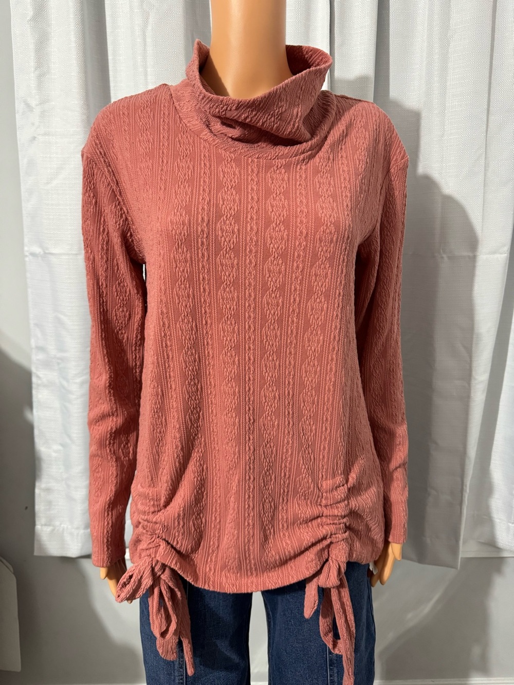 Pretty Zac & Rachel size S pink cowl neck textured adjustable long sleeve shirt